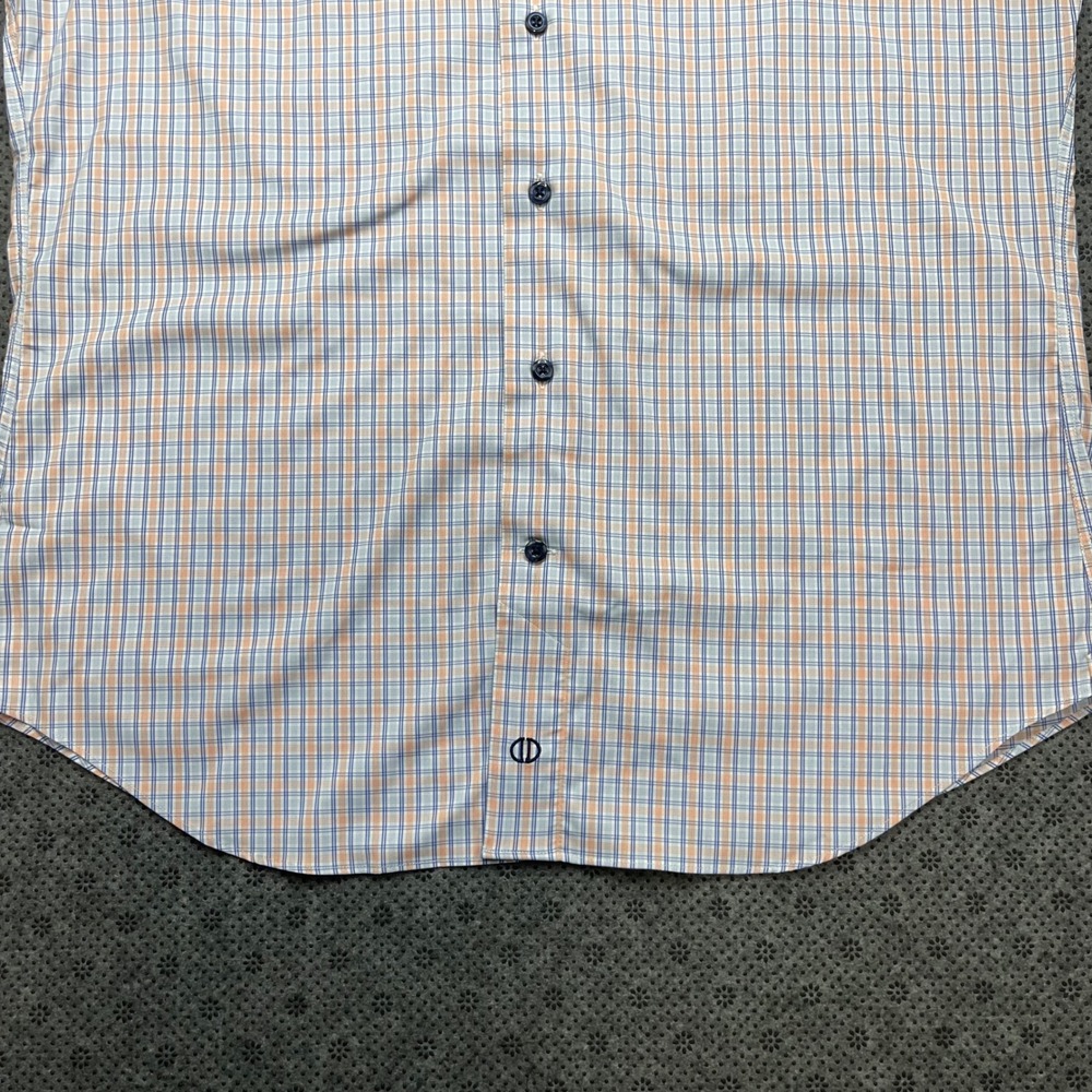 David Donahue Performance Trim Fit Dress Shirt Mens 16.5 36/37 Blue Orange Plaid - Picture 9 of 10